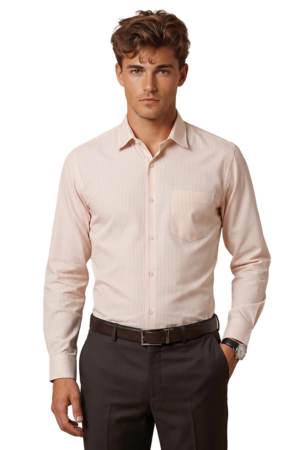 Men's Slim Fit Full Sleeve Pin-Striped Formal Shirt | Cotton-Rich | Wonder Fabric | Pin Point Oxford-image-2