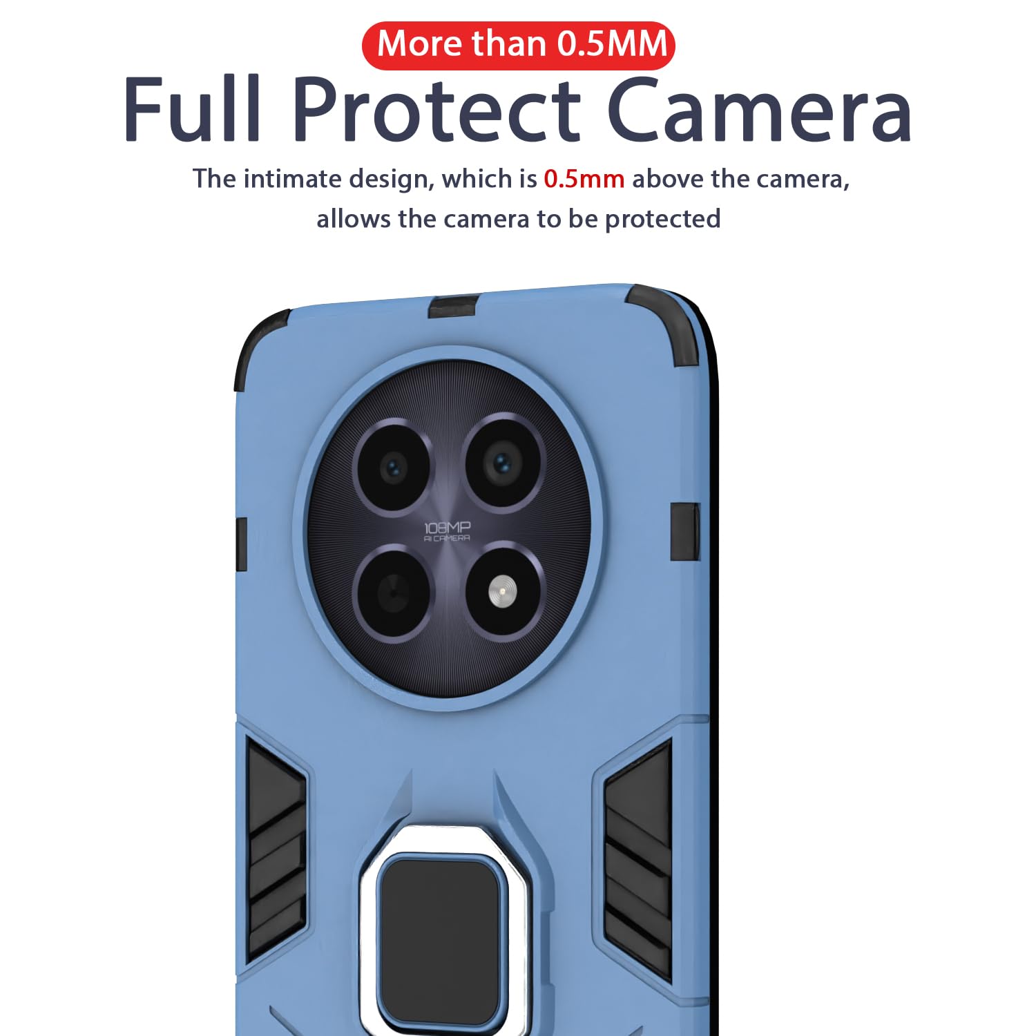 Amazon basics PC Back Cover for Realme Narzo 70X 5G / N65 / Realme 13/12/12X 5G/C65 | 360 Protection Case| D5 Tough Armor Bumper Case (Blue)