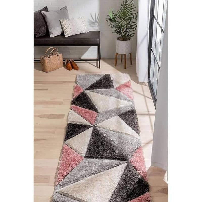 Image of 2x5 ft Shaggy Rug Runner - Ultra-Soft Geometric Carpet for Hallway, Bedroom, and Entryway with Cozy Texture and Modern Appeal