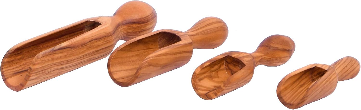 Olive Wood Scoop/Shovel - - Handmade Salt Spoon/Sugar Spoon - 4 Different Sizes - SkandWood (1, 1 for each size - 4 Different Scoops)