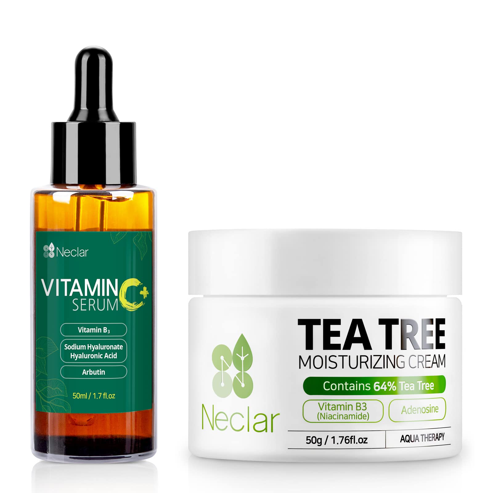 Photo 1 of (2PK BUNDLE) Neclar - Hyaluronic acid serum for skin care - Tea Tree Face Moisturizer Cream Set