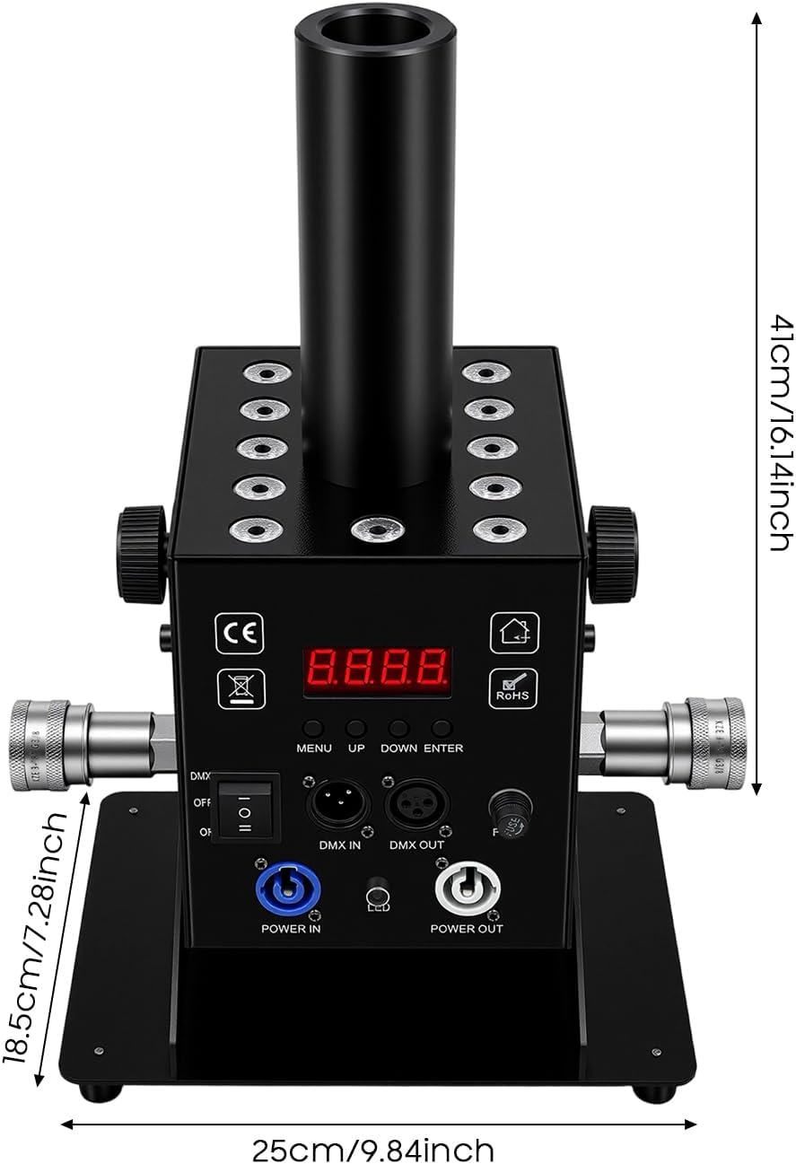 LED CO2 Jet Machine, 250W 6 Channels Angle Adjustable Smoke Machine Fogger Smoke Cannon Portable DJ Air Fog Machine with DMX Control for Bars Stage Plays Live Performances