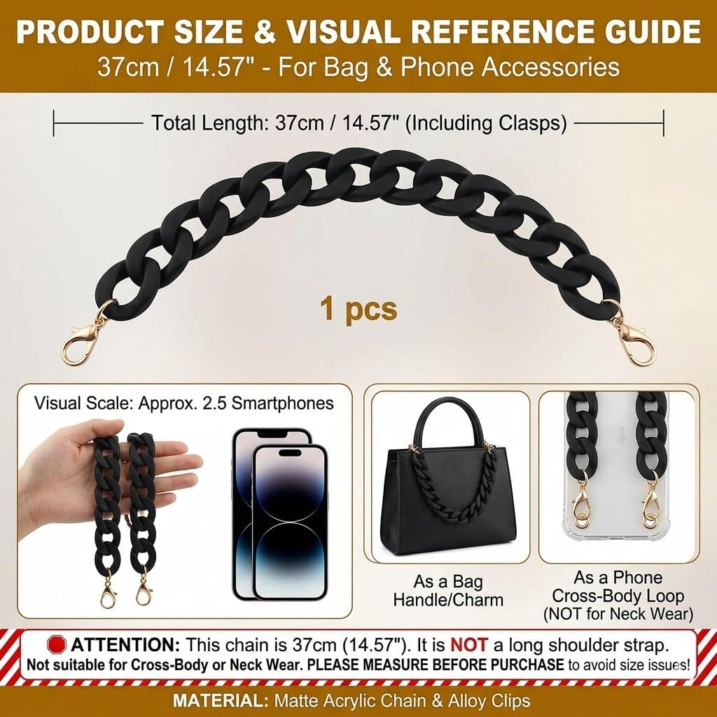14.5 Inch Acrylic Purse Chain Strap Replacement, Short Bag Chain Handle