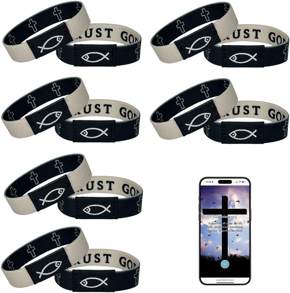 6Pcs Daily Bible Verse Bracelets, Jesus Christian Bracelet with NFC Scan, Bible Verses Wearable Bracelet, Elastic Christian Bracelet for Women Men Teens Gifts
