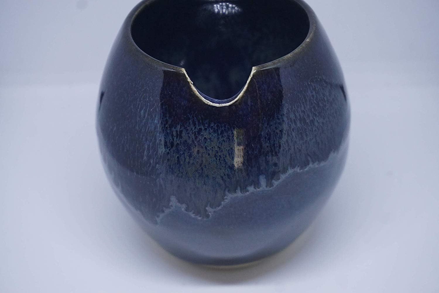 Ceramic Mate Gourd with Side Hole for Mate Straw aka Yerba Mate Cup Blue Mixed Swirl with Optional Bombilla (Metal Yerba Mate Straw) Lead Free