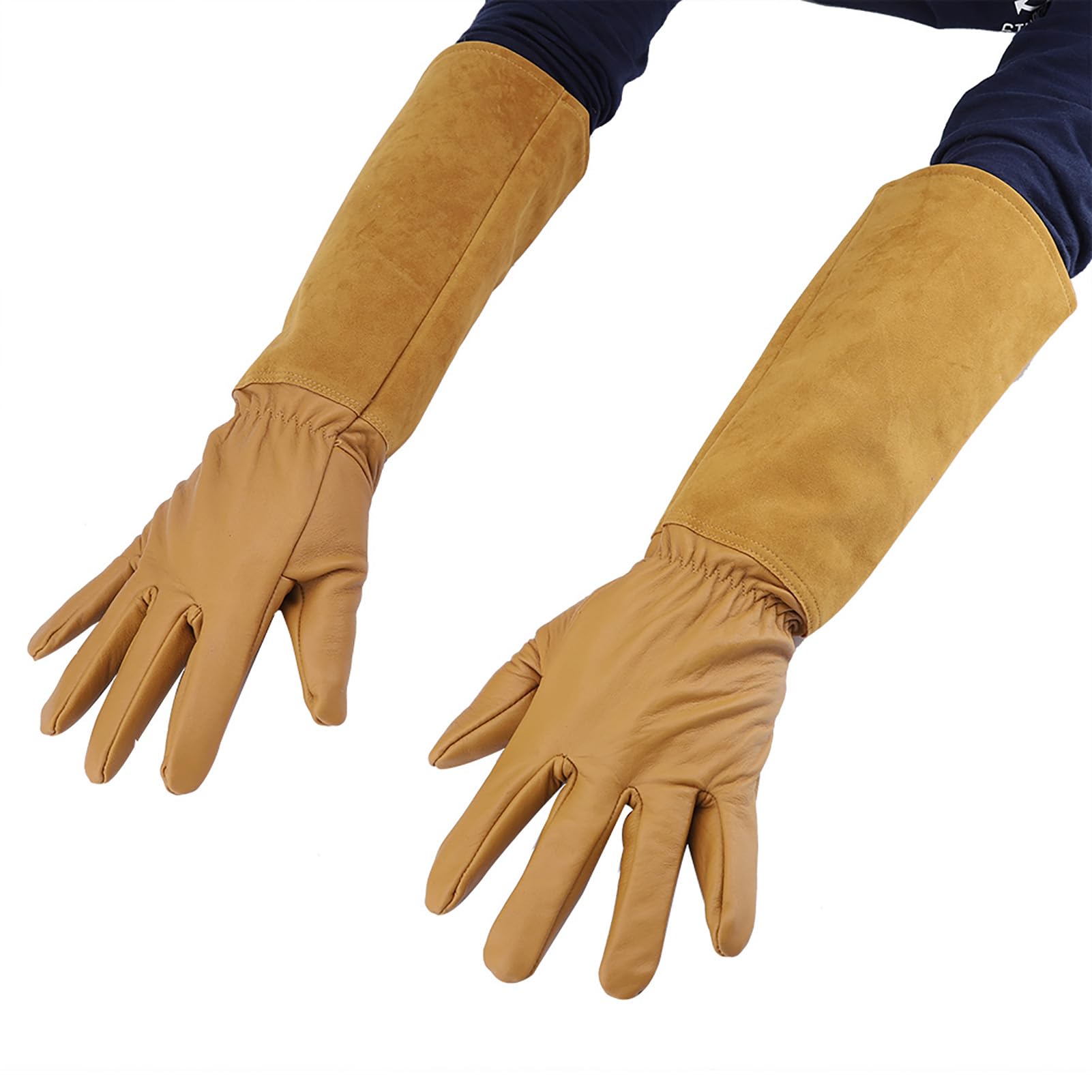 Yctze Guantes de Cuero para Jardinería, Poda de Rosas, Resistentes Al Desgaste, a Prueba de Pinchazos, Guantes de Trabajo para Podar, Trabajo en el Jardín, Pinchazos, Amarillo, Pequeño