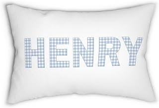 Gingham Name Pillow Personalized Custom Checkered Throw Pillow Cover with Kids Name Baby Girl & Boy Nursery Décor Toddler Pillow Children’s Bedroom Teen Room Dorm Accent Cushion Gift