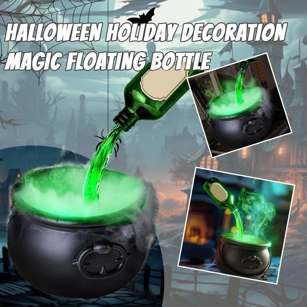 Calderone Halloween Con Macchina Per Nebbia E Bottiglie Di Pozione Fluttuanti - Decorazione Halloween Per Interni Ed Esterni, Con Effetto Fumo E Luci