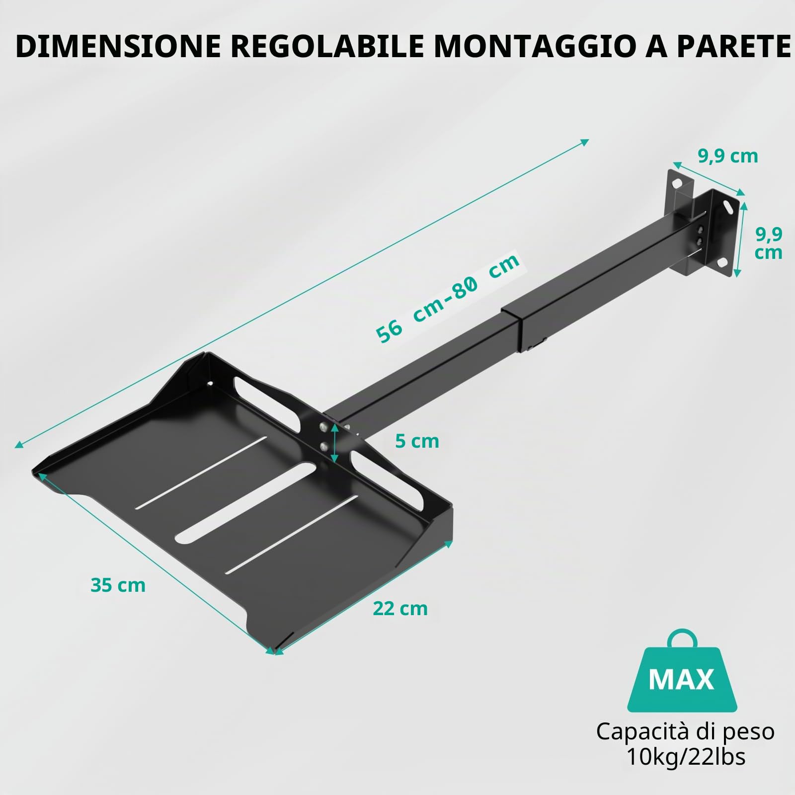 WALI Supporto Proiettore Soffitto e Parete, Staffa Proiettore Regolabile in Altezza da 57,8 a 76,8 cm, Supporto Installazione Senza Foratura, Supporta fino a 10 kg(PM-005-B), Nero