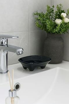 ŞURA MUTFAK Seramik Sabunluk, Delikli Tasarım, Siyah, Banyo ve Lavabo için