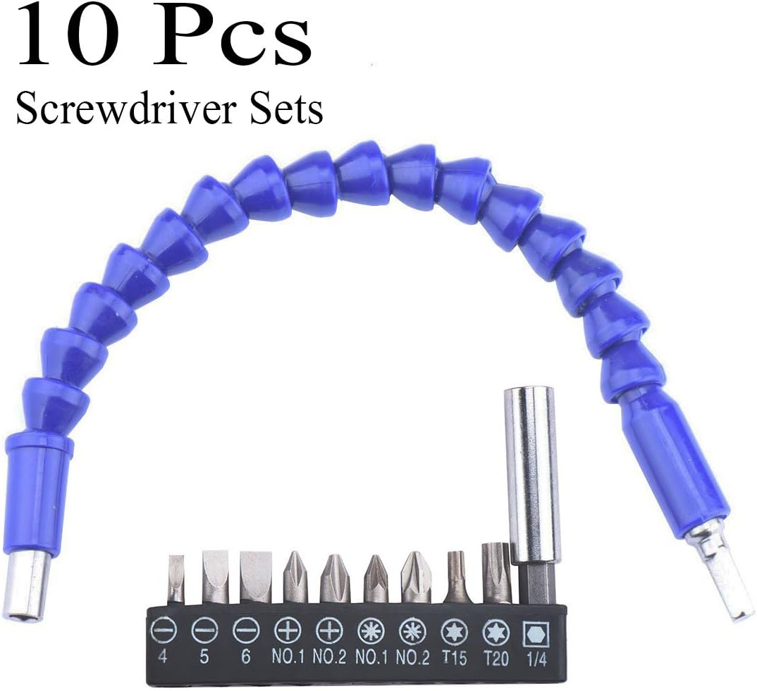 8609024 10Pcs Bits Set 1PCS 11.6" Flexible Extension Screwdriver Drill Bit Holder with Magnetic Quick Connect Drive Shaft Tip