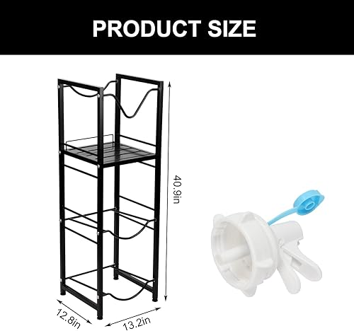 Miniatura 7 de Sistema de vertido y almacenamiento de botellas de agua de 5 galones, soporte para jarra de 3 niveles con dispensador de válvula, soporte para