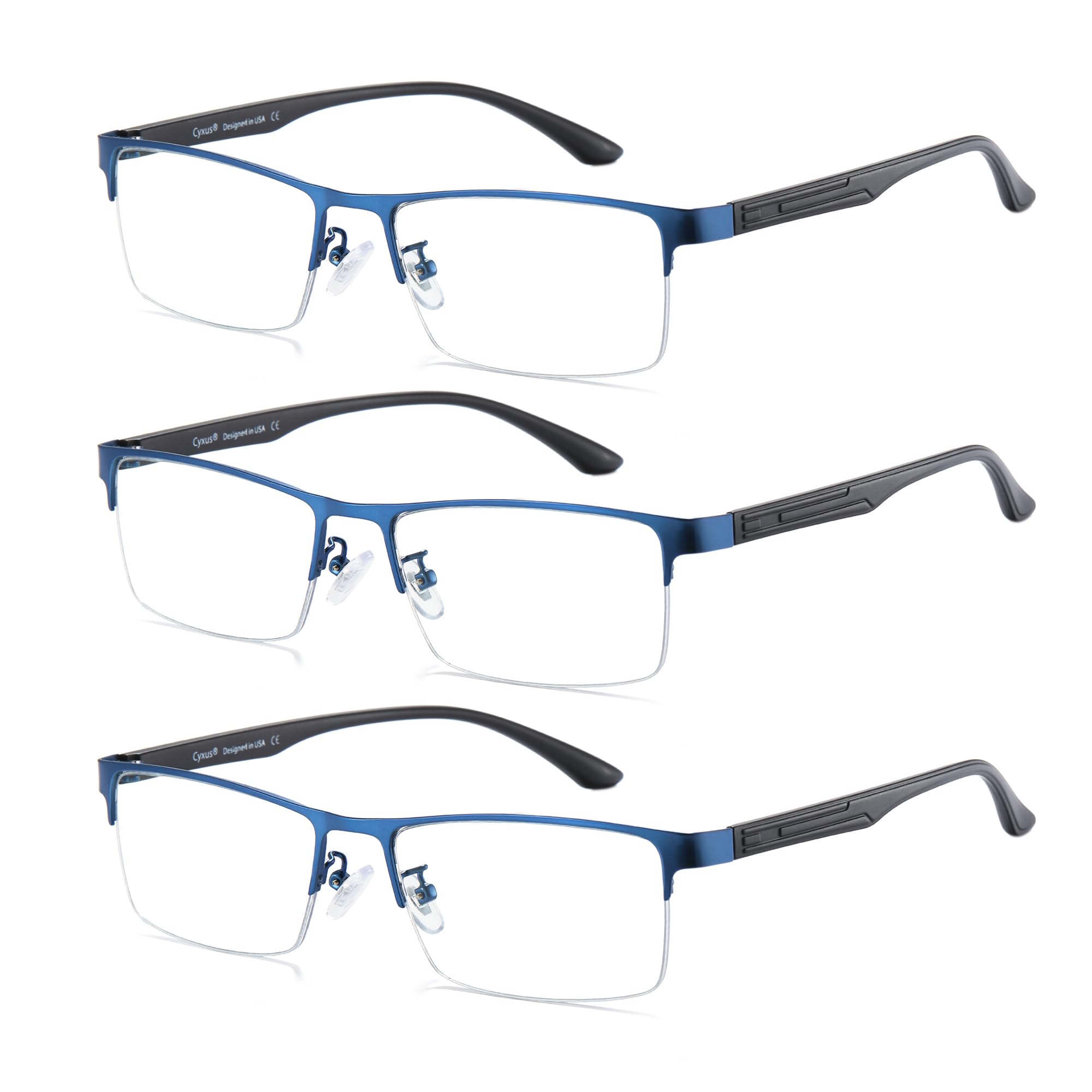 Cyxus 3 Pack Blue Light Blocking Glasses Men, Semi Rim TR90 Frame 8001