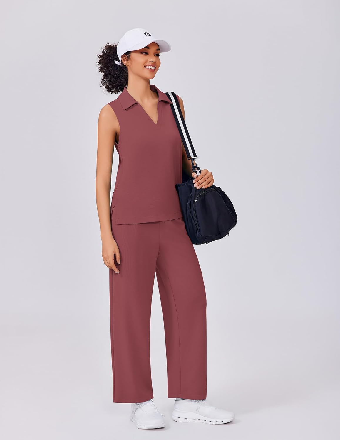 PINSPARK Two Piece Sets for Women Summer Outfits Sleeveless Lounge Sets V Neck Tops Wide Leg Crop Pants Travel Tracksuit - Image 5