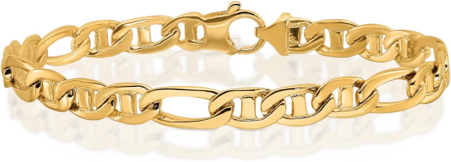 IceCarats 14K Solid Yellow Gold 6.5mm Thick Mariner Chain Flat Link Bracelet Polished
