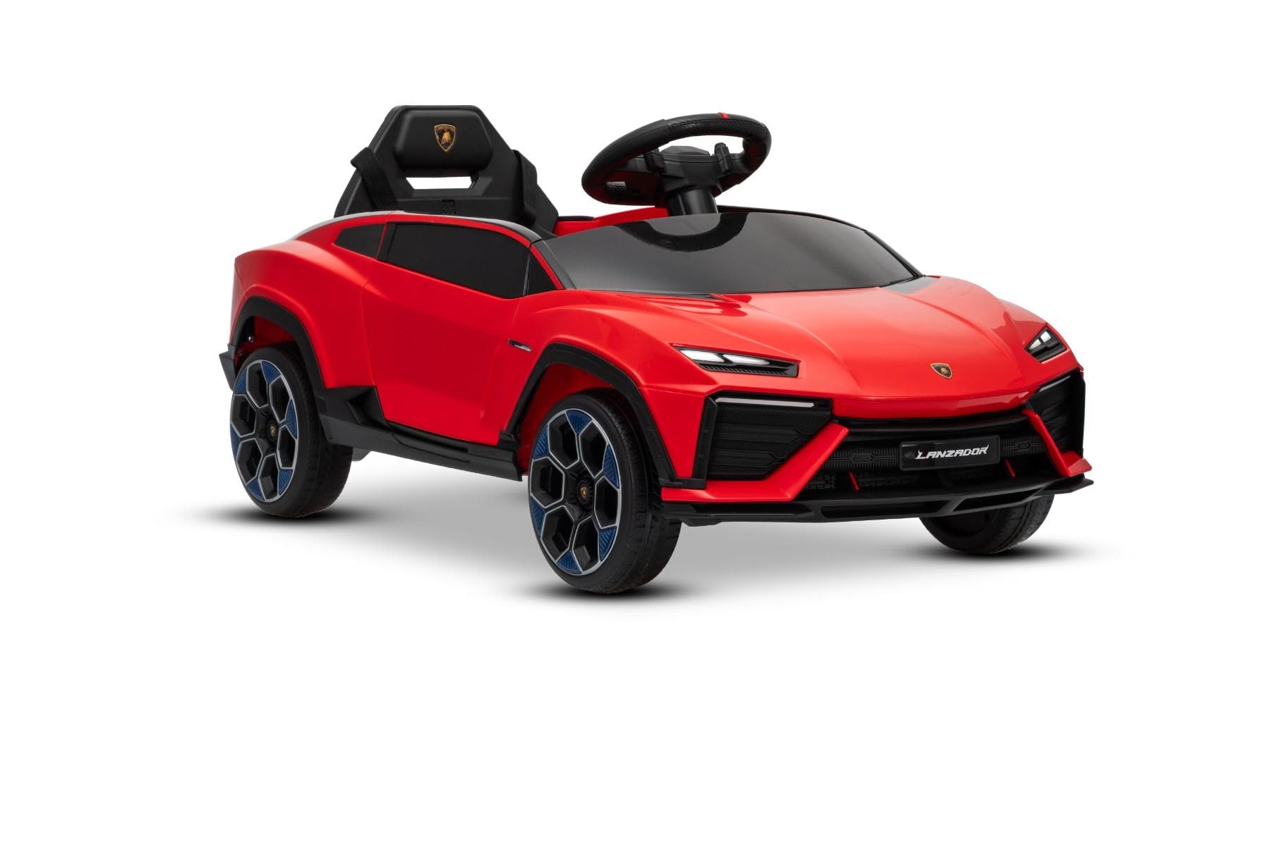 Lamborghini Lanzador elektryczny Ride-on Auto 12 V z napędem na tylne koła, licencjonowany (jednoosobowy), czerwony, bateria litowa, oświetlenie LED, szerokie siedzisko, pilot zdalnego sterowania 2,4