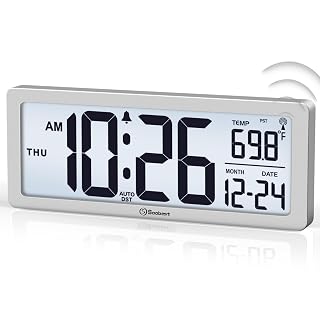 Soobest 8.5" Small Atomic Clock, Auto Nightlight, Manual Backlit, Silver | Never Needs Setting Digital Wall Clock Battery Operated, Accurate & Easy to Use, Self-Setting Time & Date, Temp, 4 Time Zones - Amazon product rated Grade A