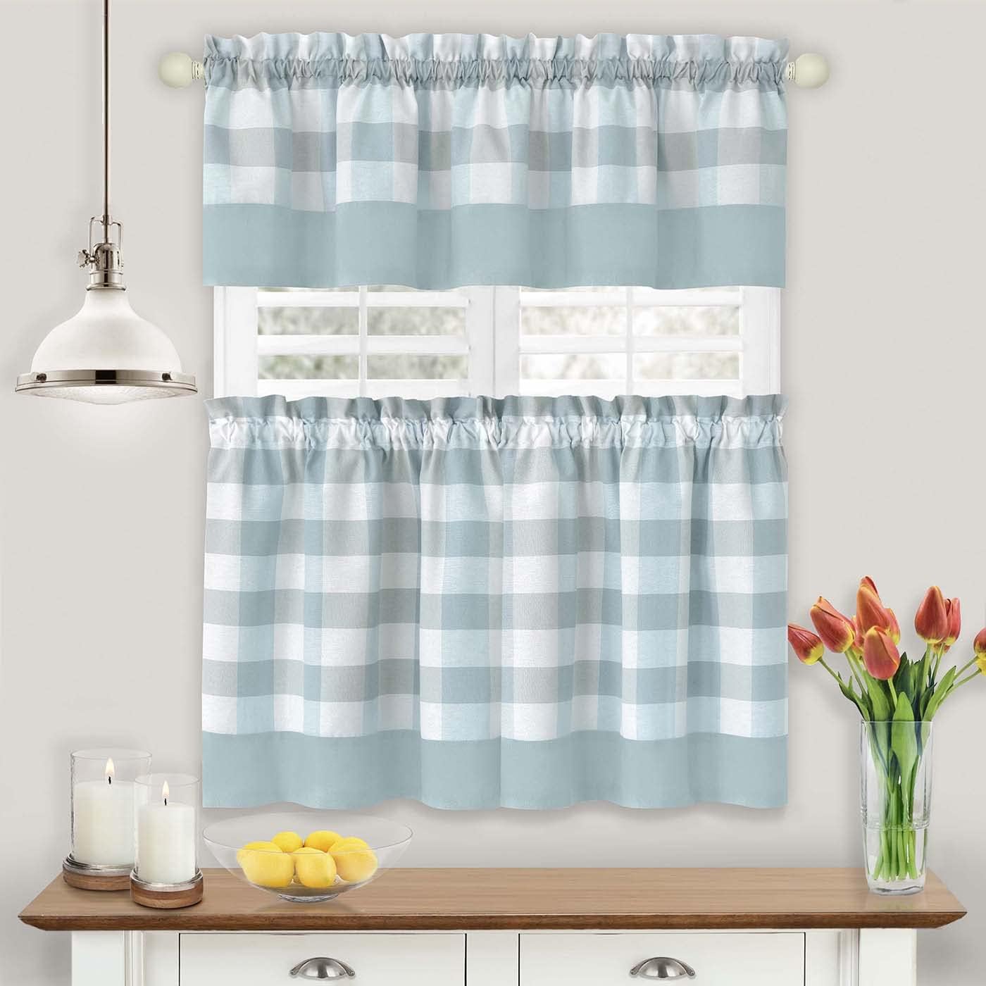 ACHIM Home Furnishings Hunter Window Curtain Tier Pair and Valance Set, 57" x 24", Ice Blue