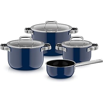 WMF Fusiontec Mineral Pro Tim Raue Edition 4-Piece Saucepan Set Durable Scratch-Resistant Material Induction Cooker Set Suitable for All Hobs Made in Germany Ocena Blue 0521375290