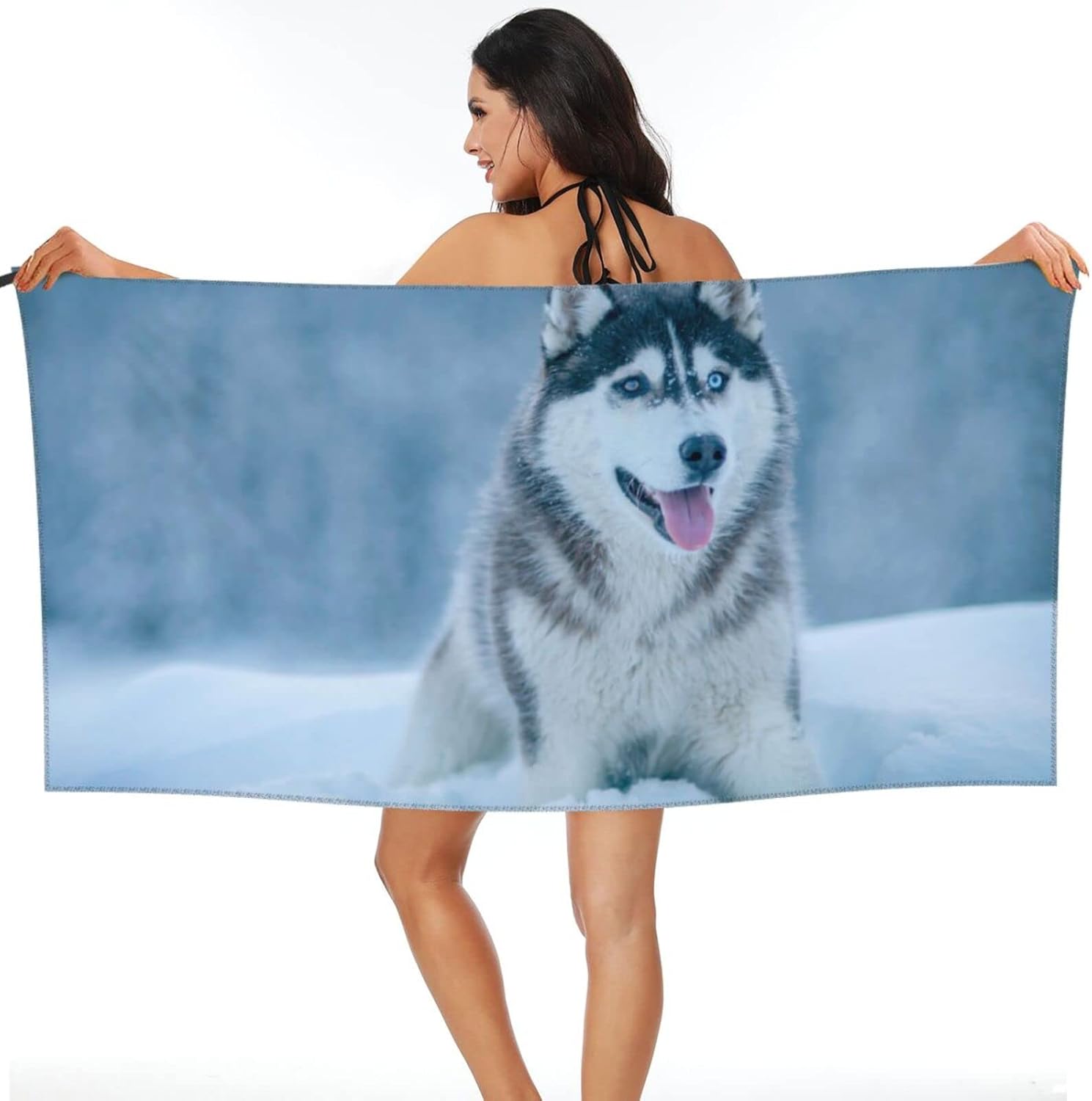Amazon Co Jp 雪とオッドアイのシベリアンハスキー バスタオル フェイスタオル タオル 着るバスタオル ラップタオル バスローブ 吸水 速乾 柔らか 肌触り 抗菌防臭 耐久性 耐洗濯性 するホテルのバスルーム 水泳フィットネス 温泉 160 80 ホーム キッチン