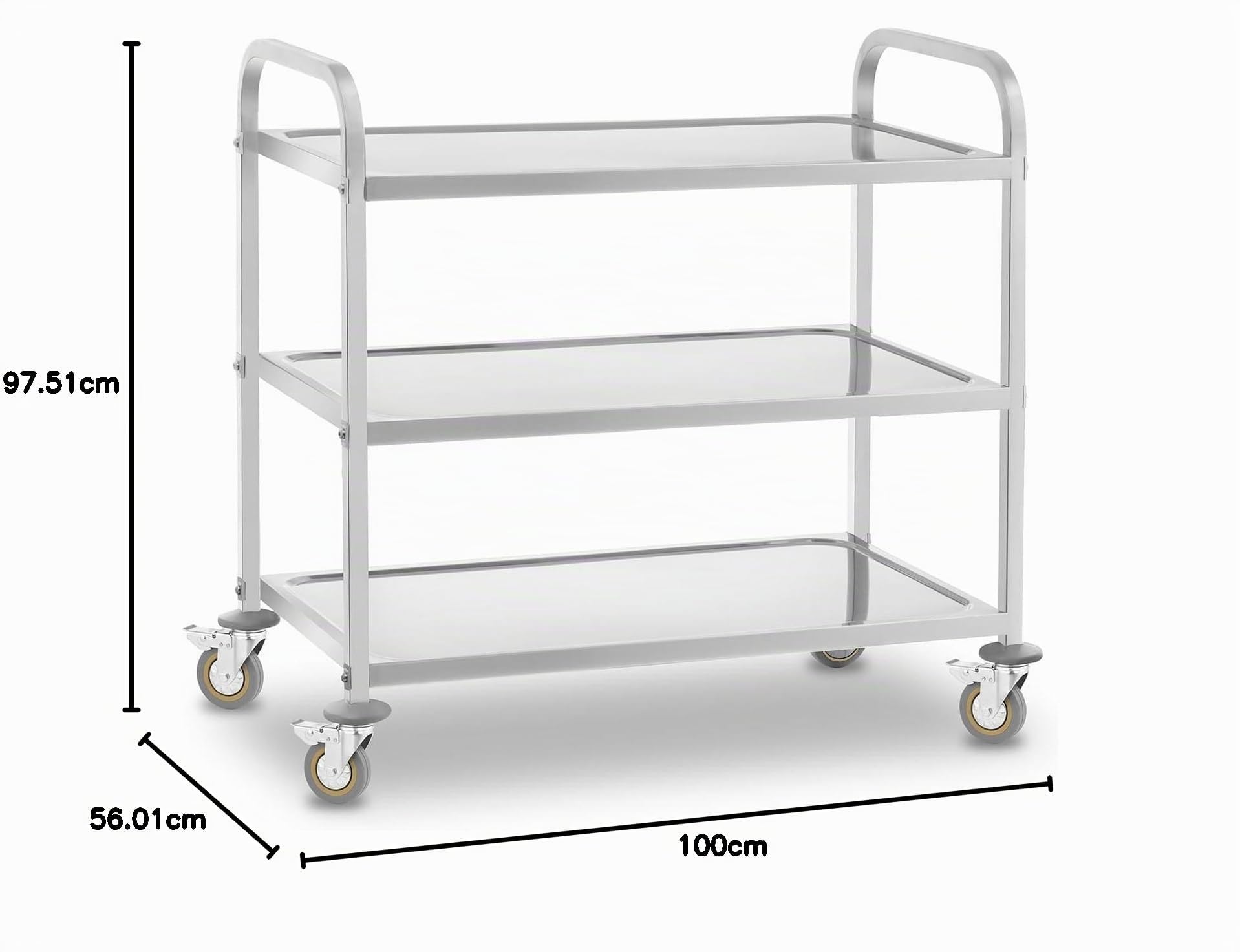 Royal Catering Servierwagen mit Rollen, 3 Tabletts RCSW 3 (101 x 55 x 96,5 cm, Tragkraft 480 kg, Dicke der Regale: 3 cm)