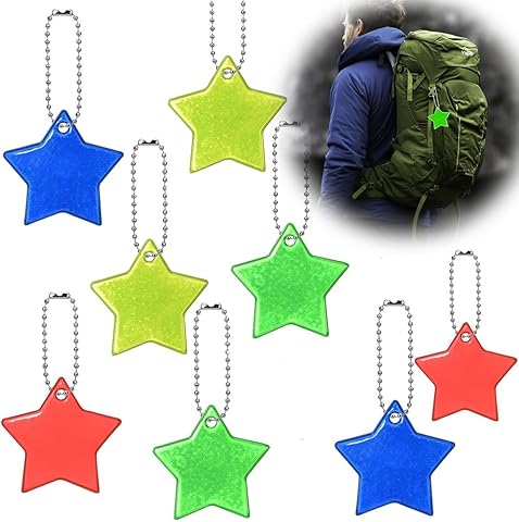 Fc'Noqgn Juego de 8 Colgantes Estrella Reflectante Juego de Llaveros Infantiles Colgantes Reflectantes Mochila Escolar Colgante Luz de Noche
