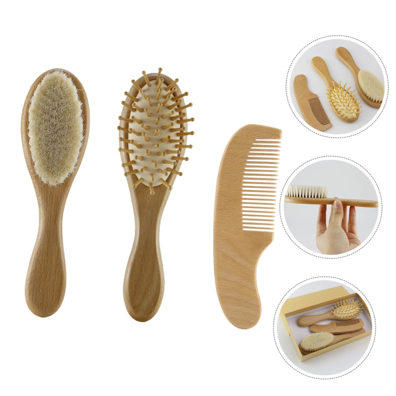 Cepillo y Peine De Lana Para Adecuado Para Recién Nacido Cuidado Del Cabello Diseño Ergonómico Para Viaje