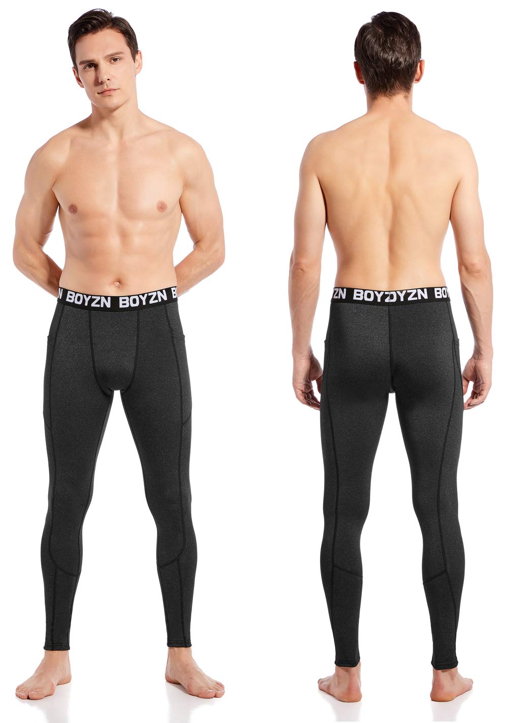 Boyzn 1 or 2,3 Pack Kompressionshose Herren, Funktionsunterwäsche Sport Leggings für Herren, Laufhose Unterhose Lang Strumpfhose Fitness Tights mit Taschen/Ohne Tasche für Laufen Radfahren Basketball