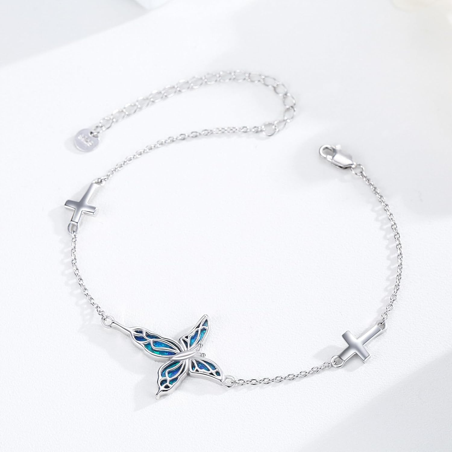 Christmas Gifts Blue Butterfly Bracelet 925 Sterling Silver Christmas Birthday Gifts for Women Mom Wife Daughter | Dainty Adjustable Charm Jewelry for Memorial - Image 3