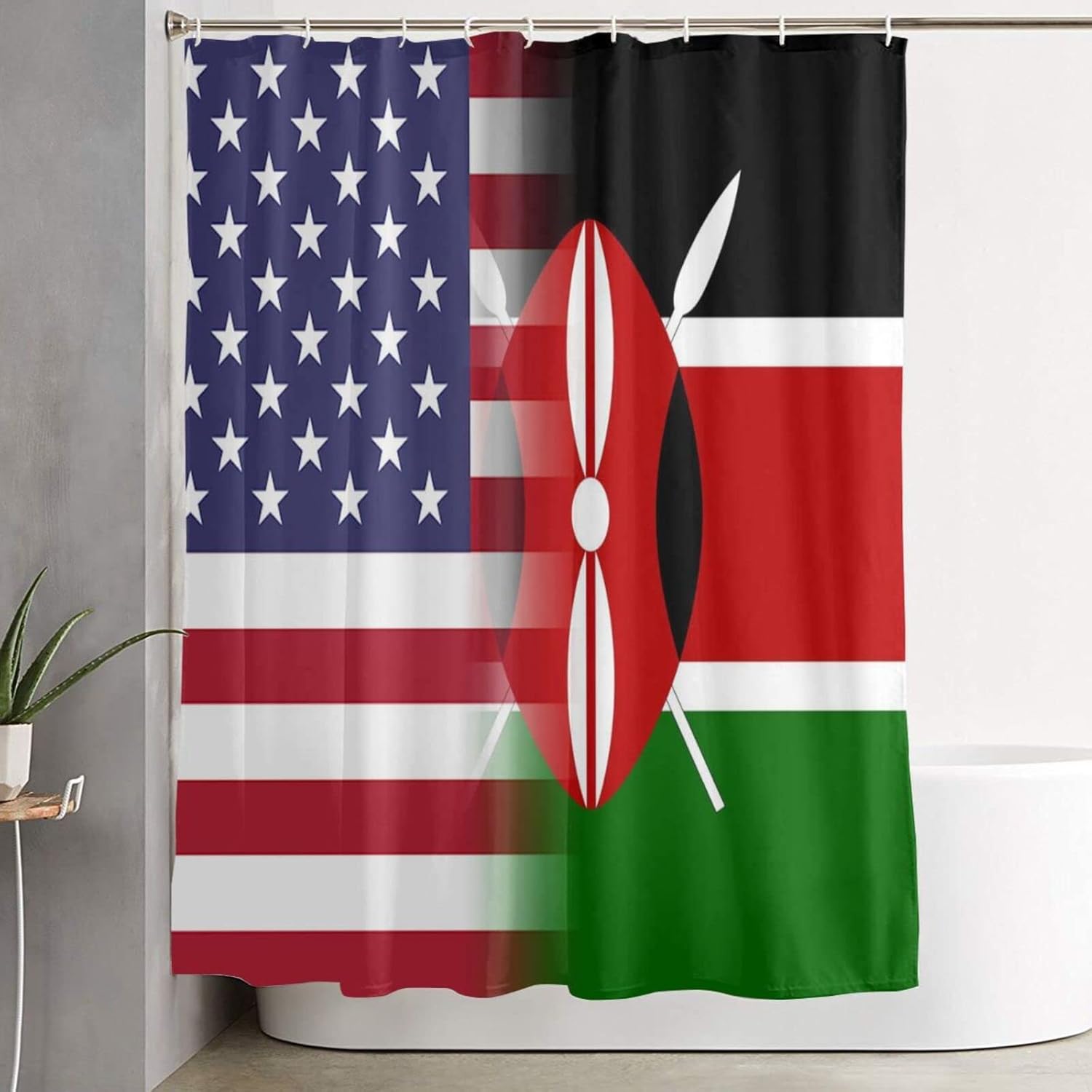 TZT American Flag and Kenyan Flag Shower Curtains with Hooks Waterproof Bathroom Screen Decor Set 60 X 70 in for Home/Hotel