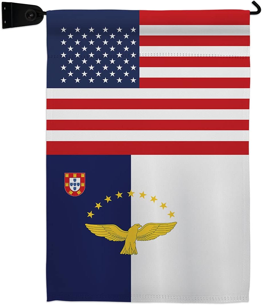 Azores US Friendship Garden Flag Set Wall Holder Regional USA American Alliance World Country Particular Area Small Decorative Gift Yard House Banner Made In 13 X 18.5