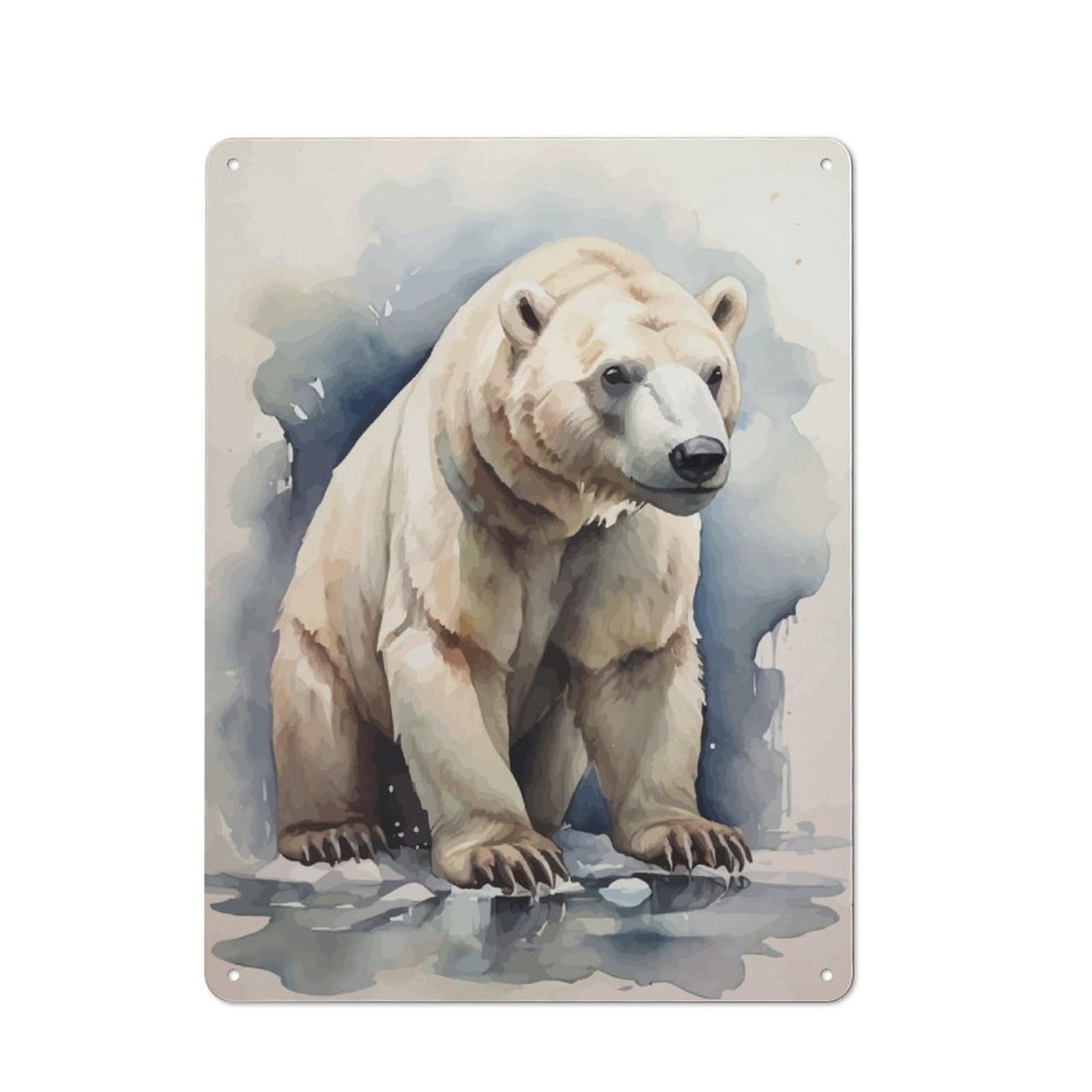Watercolor Polar Bear Art Rustic Metal Wall Decor 40x30cm, Decorative Metal Plaque for Shed, Garden Room, Porch Or Garage