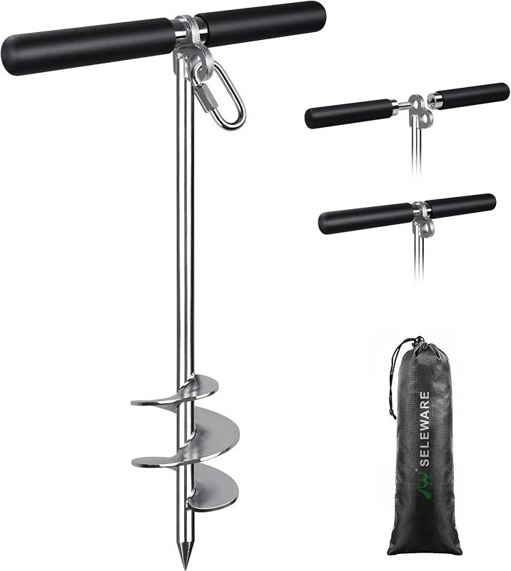 SELEWARE Sand Anchor for Boats 304 Stainless Steel Screw in Boat Anchor | Boat Sand Anchor with Removable Handle & Storage Bag, Shallow Water Boat Anchor for Pontoon, Jet Ski, Kayak, Beach, Sandbar