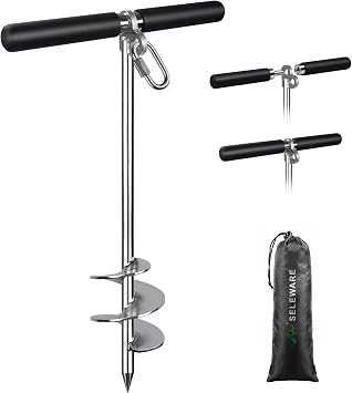 SELEWARE Sand Anchor for Boats 304 Stainless Steel Screw in Boat Anchor | Boat Sand Anchor with Removable Handle & Storage Bag, Shallow Water Boat Anchor for Pontoon, Jet Ski, Kayak, Beach, Sandbar
