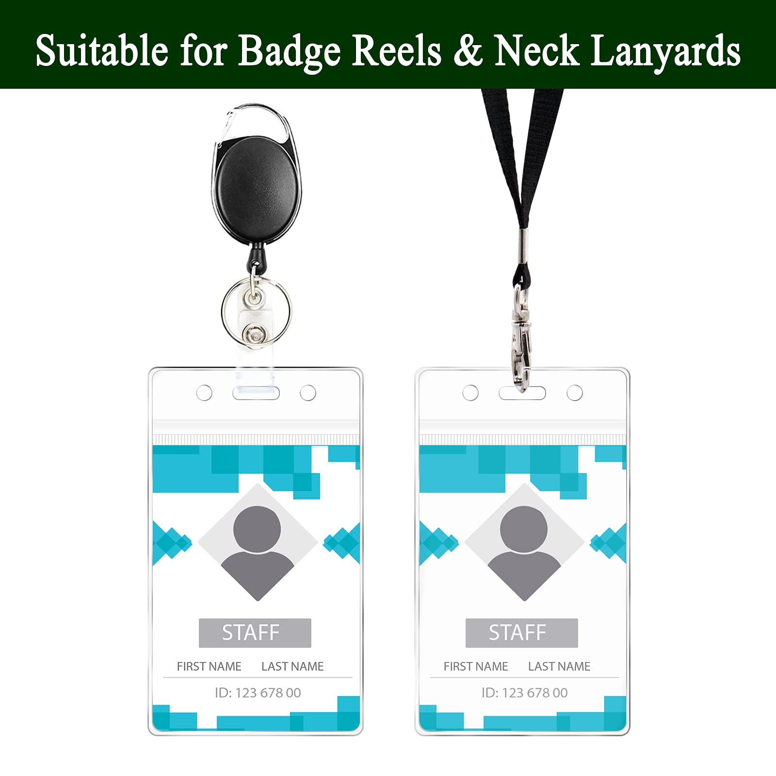 Teskyer 6 Pack Extra Thick Plastic ID Card Badge Holder, Vertical Clear