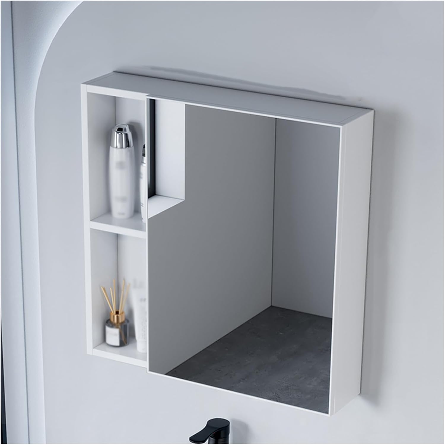 Aluminum Mirror Cabinet Bathroom Mirror Cabinet Wall Mounted Bathroom Mirror Cabinet Single Door Mirror Cabinet Storage Cabinet with Mirror Beautiful and Practical(White)