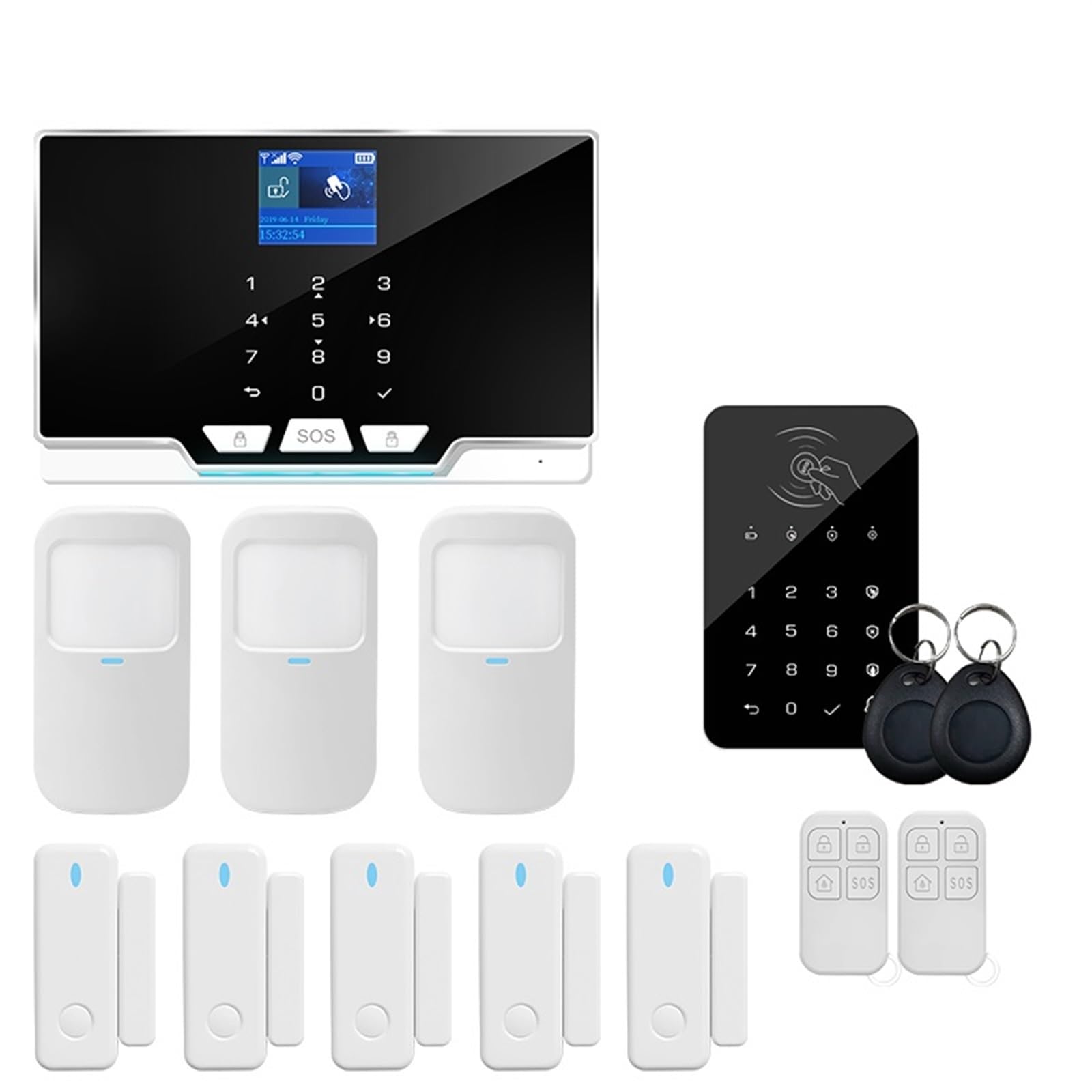 Sistema di Allarme di Sicurezza Domestica, Kit di Allarme Smart Tuya App gsm 433 MHz Sicurezza Domestica Rilevatore Movimento A Infrarossi Senza Fili Sensore Porta Sirena(Kit 2)