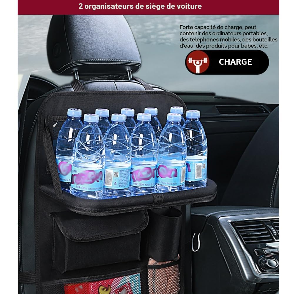 Lot De 2 Organisateurs De Siège De Voiture, Avec Support De Table À Manger Pliable, Livré Avec Barrière De Filet Pour Voiture De Chien, Pour Jouets, Collations Et Articles De Voyage Essentiels Etc