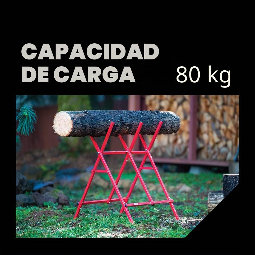 Oregon 584145 Caballete de Acero para Cortar Madera, Plegable y Ajustable, Capacidad para Troncos de 27 cm