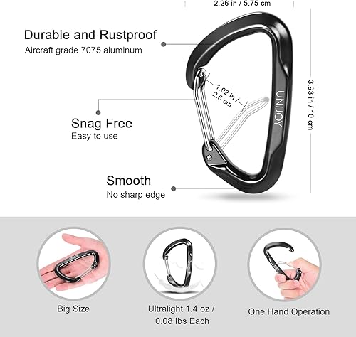 Miniatura 2 de Unijoy Clips de mosquetón resistentes 12KN 18KN Caribiniers ligeros Wiregate - Anillo en D Caribeaner para acampar Senderismo