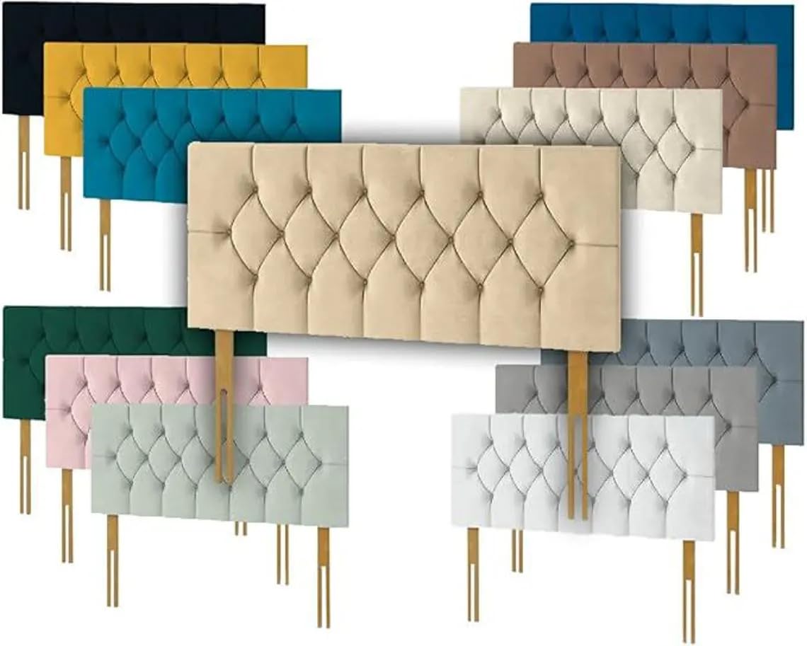 Divan beds Headboard Portland Elegant Chesterfield Plush Velvet 20" Height Padded Lined Headboard Padded Panelled Headboard (Teal, 4FT Small Double)