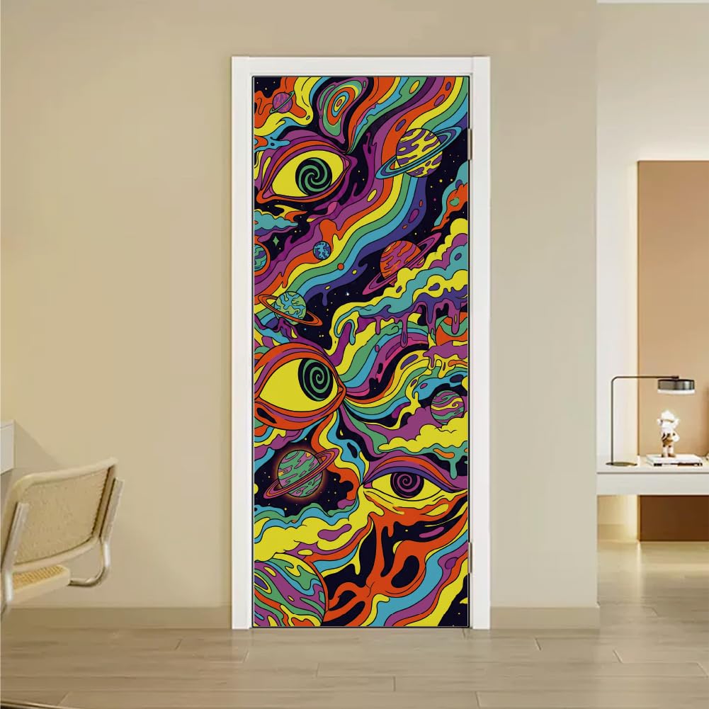 arricraft 2 Pcs 3D Self-Adhesive Door Sticker, 31.5"x78.7" Psychedelic-Style Space Gate Door Decorations Door Murals Stickers PVC Removable Wallpaper Decoration for Bedrooms ​Living Room