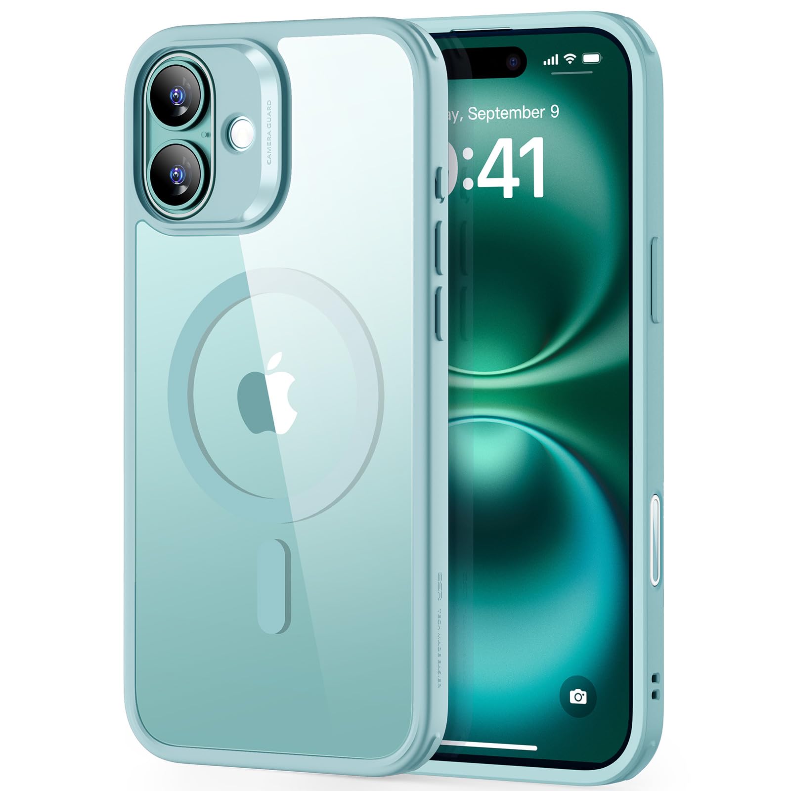 ESR iPhone 16 ケース 3倍米軍MIL規格 MagSafe対応 あいふおん16ケース カメラボタン付き クリア_グリーン