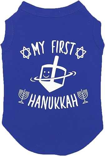 My First Hanukkah - Menorah Dreidel Dog Shirt (Royal Blue, Medium)