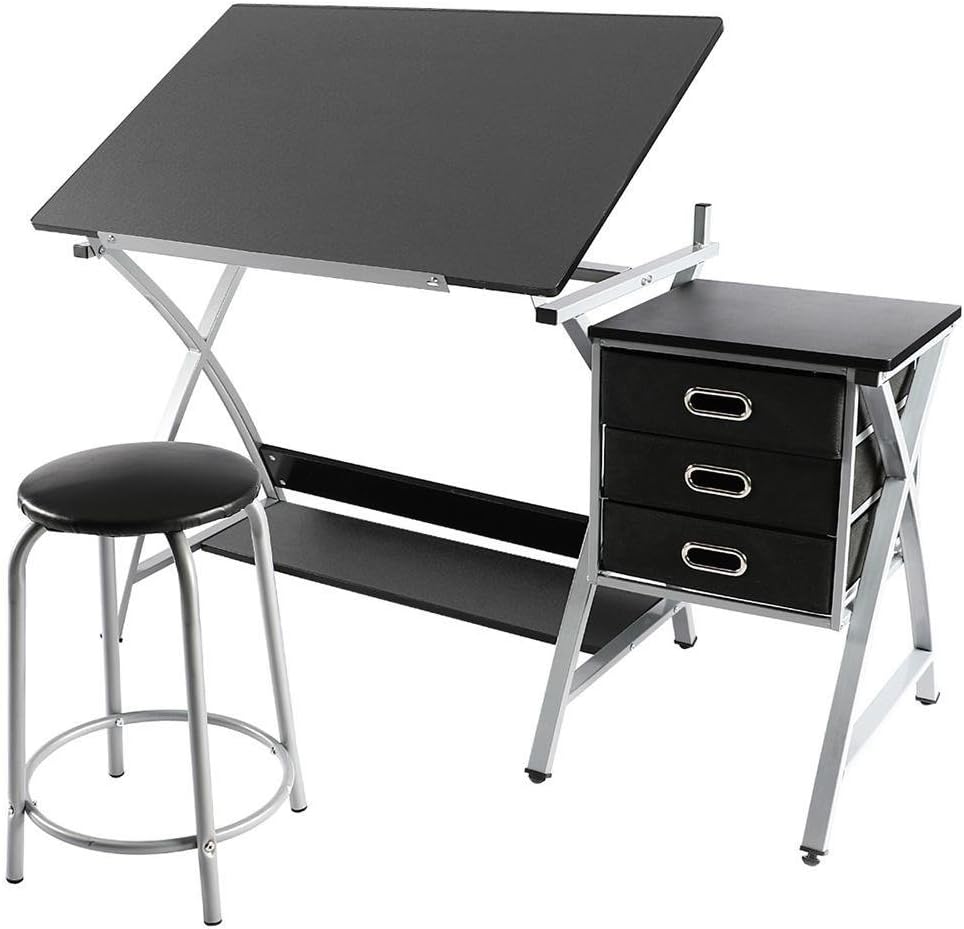 Adjustable Drafting Table Art/Craft Drawing Desk Art Design Architect with Stool
