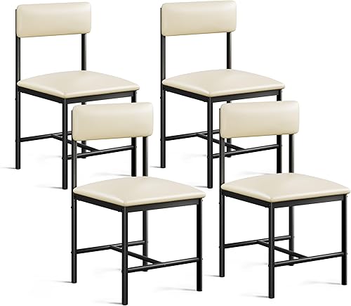 Miniatura 7 de YITAHOME Juego de 4 sillas de comedor, modernas sillas de cocina con respaldo tapizado de piel sintética y patas de metal resistentes, para cocina,