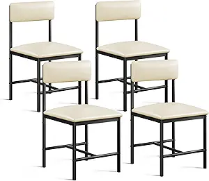 DWVO Dining Room Chairs Set of 4 White Modern Upholstered Dining Chairs Faux Leather Restaurant Chairs with Metal Legs for Living Room Kitchen 4 Pack, White