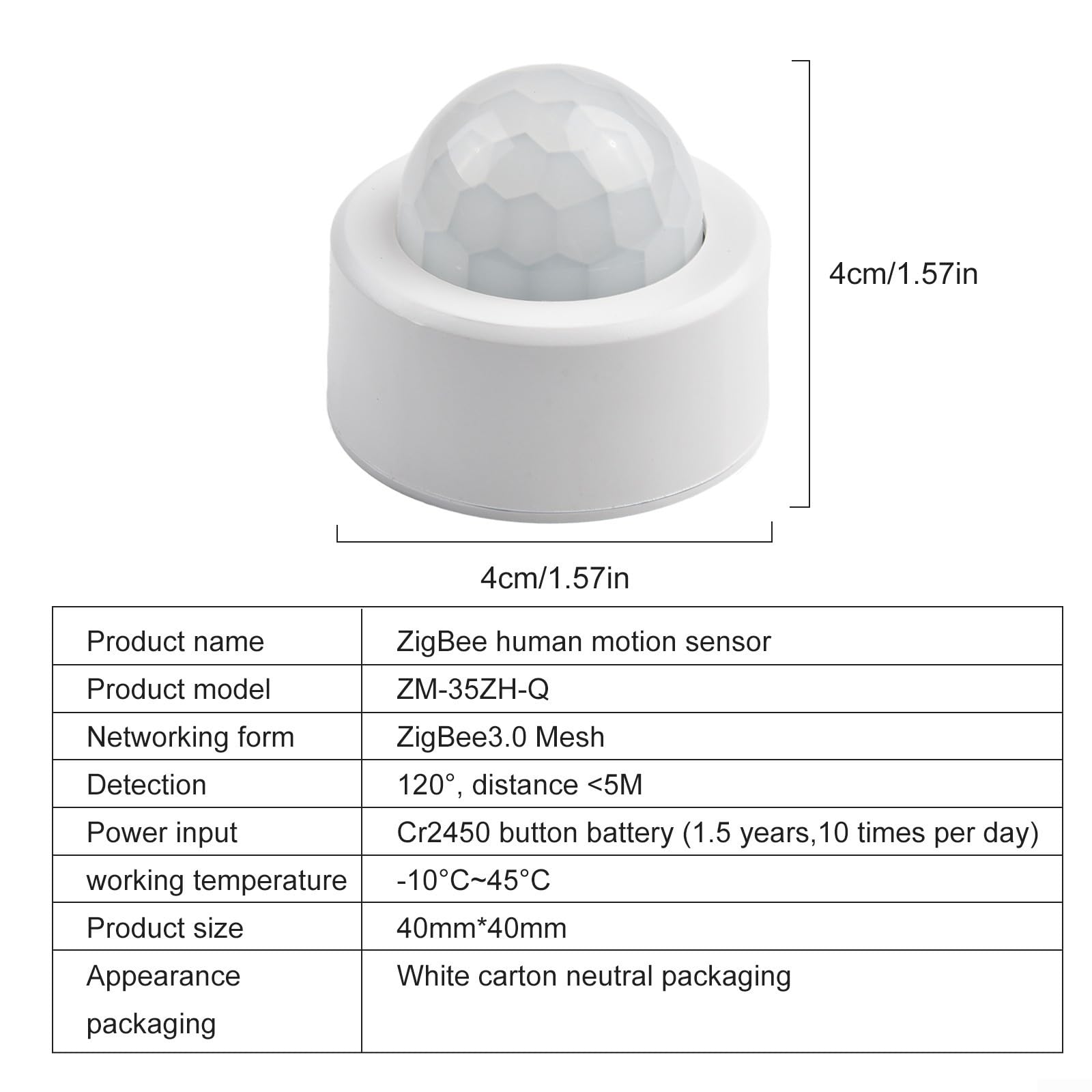 Zigbee 3.0 PIR-Bewegungssensor, kabelloser PIR-Bewegungssensor, 120° Erfassungswinkel, 5 m Erfassungsabstand für Heim-Sicherheitssysteme (10 Stück)