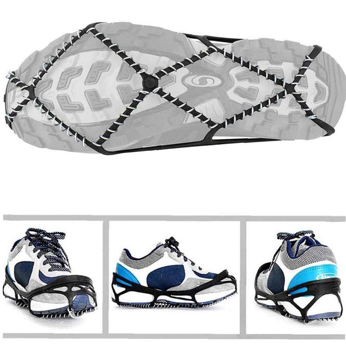 Poignées de Traction Bottes de randonnée antidérapantes Chaussures Crampons Crampons à Glace pour Sports de Plein air Alpinisme Marche Jogging Randonnée Noir 1 Paire
