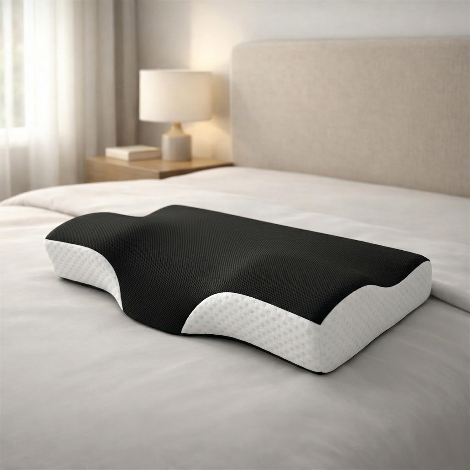 Sleepsia Cervical Pillow for Neck Pain | 1 Year Warranty | Cervical Contour Orthopedic Pillow for Neck and Shoulder Pain Relief Ergonomic Memory Foam Pillows for Sleeping Improves Posture(Black/White)-image-48